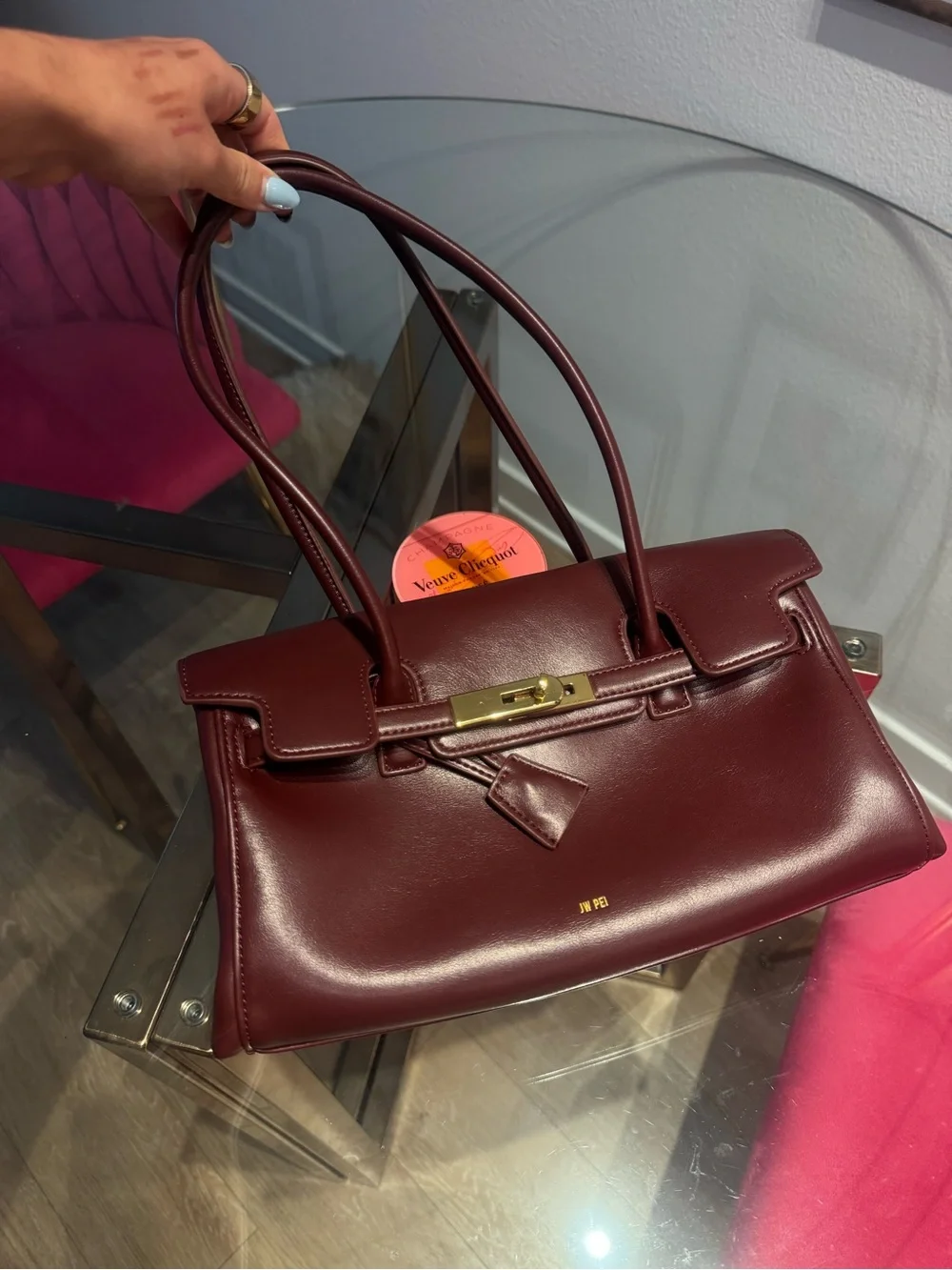 JW PEI NEW Burgundy Structured Shoulder Bag with Gold Hardware